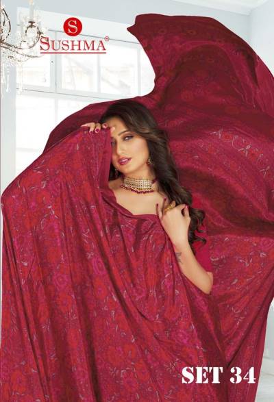 SET 34 BYSUSHMA CRAPE SAREES DESIGNER SAREE WHOLESALER IN INDIA SINGLE